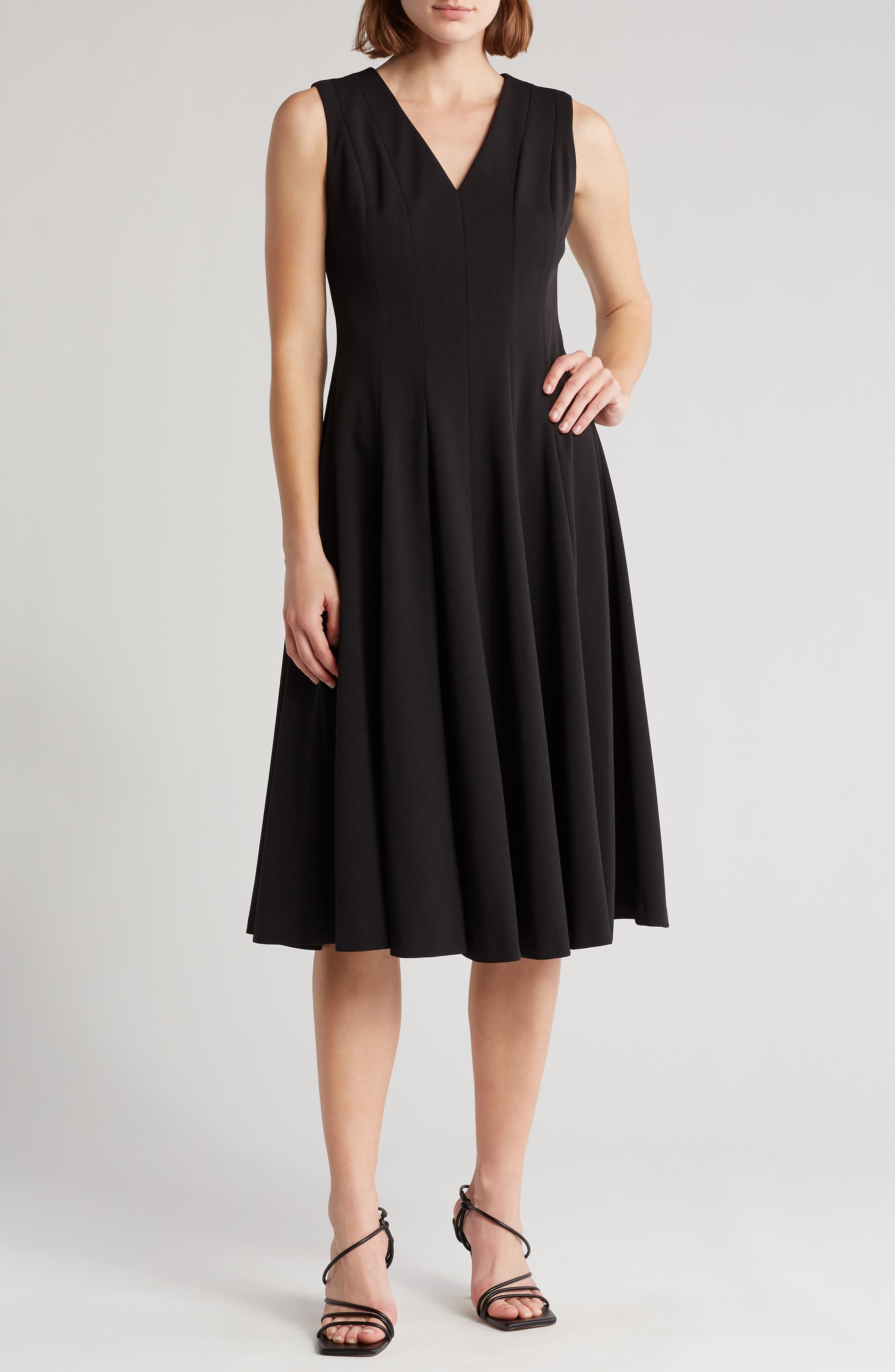 Calvin Klein V-Neck Seamed Fit & Flare Midi Dress | Nordstromrack