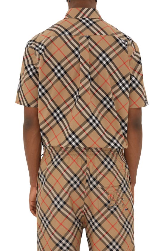 Shop Burberry Check Short Sleeve Cotton Poplin Button-up Shirt In Sand Ip Check
