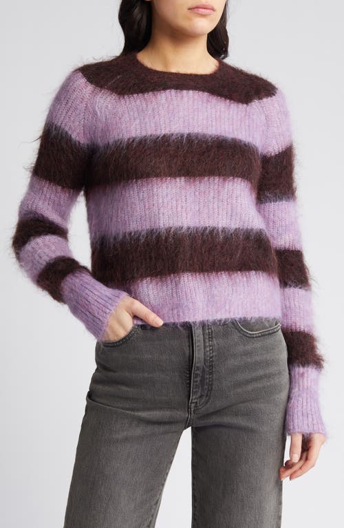 AllSaints Lou Brushed Stripe Mohair Blend Sweater Raisin Red/Lilac at Nordstrom,