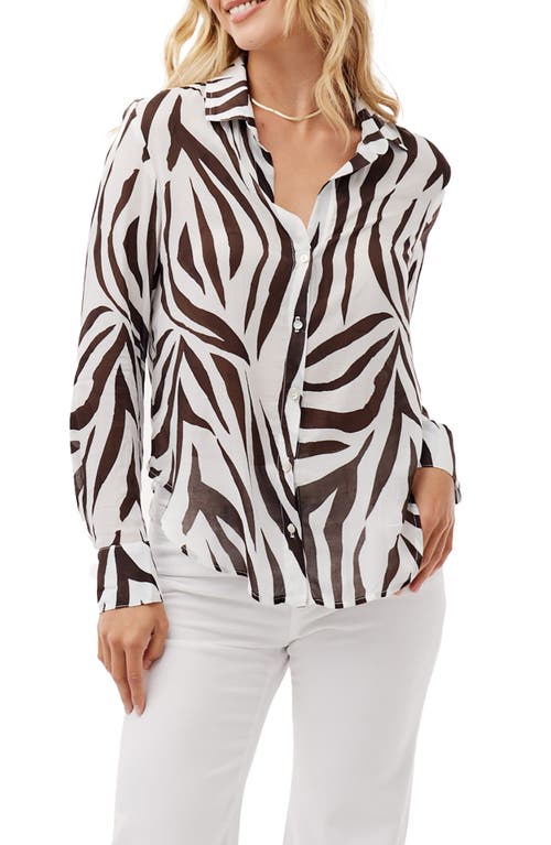 Bella Dahl Zebra Stripe Flowy Button-Up Shirt in Brown Zebra Stripe