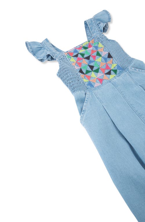 Peek Essentials Embroidered Flutter Sleeve Denim Jumpsuit In Light Denim