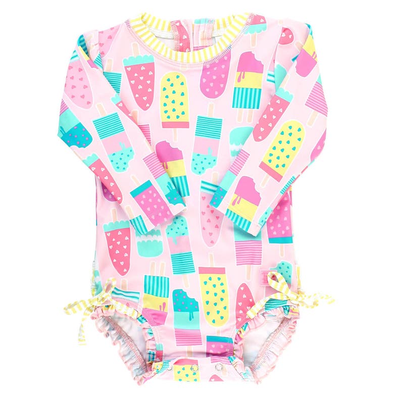 Rufflebutts Toddler Girls Long Sleeve Upf50+ One Piece Rash Guard In Ice Cream Social