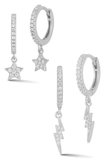 Glaze Jewelry Cz Dangle Huggie Hoop Earrings Set In Silver