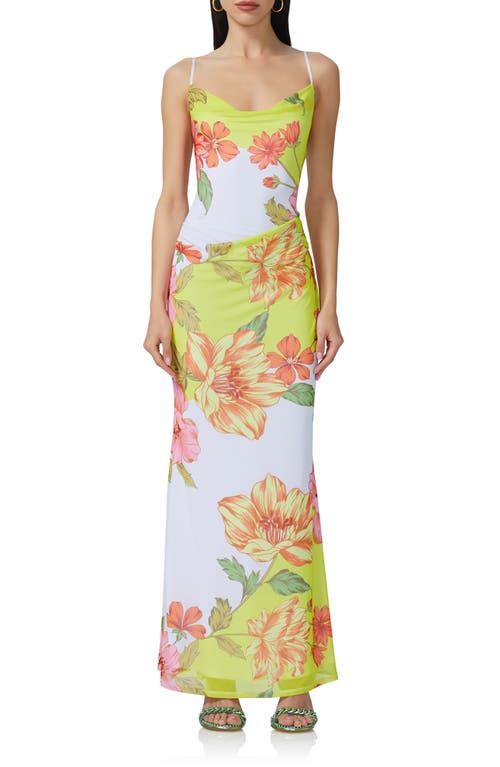 Gillian Cowl Neck Maxi Slipdress in Color Block Floral