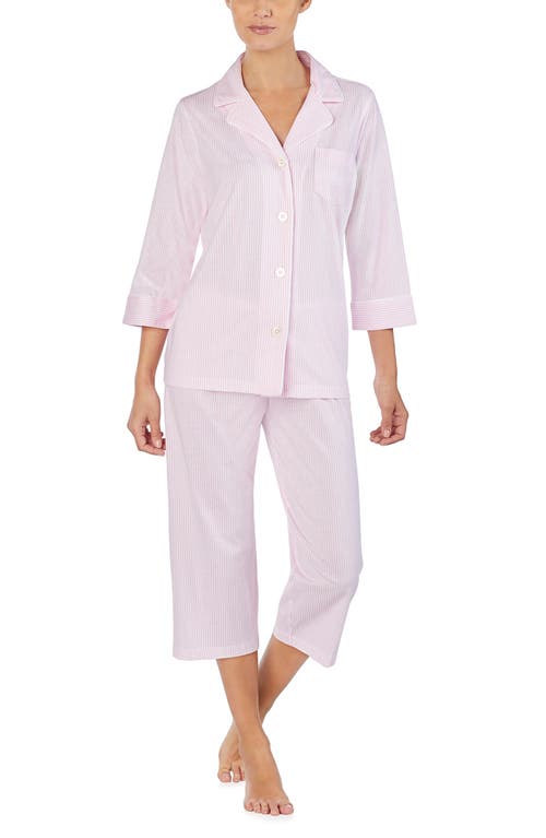 Ralph Lauren Lauren  Knit Crop Cotton Pajamas In Pink White Stripe