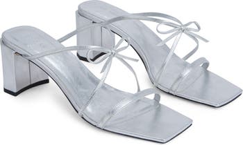 June Metallic Bow Strap Square Toe Sandal