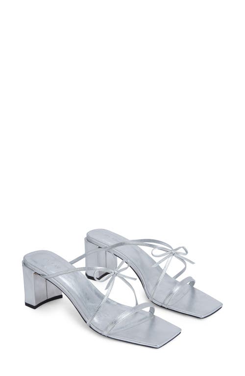 By Far June Metallic Bow Strap Square Toe Sandal Silver at Nordstrom,