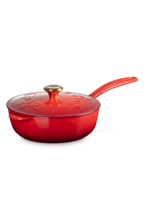 Le Creuset Holly Collection Enameled Cast Iron 2.25-qt. Traditional Saucier With Lid In Cerise