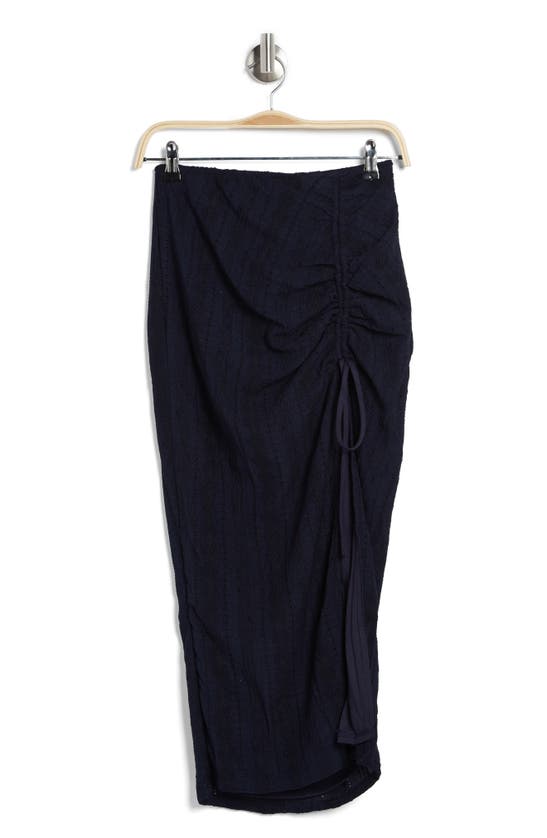 Lulus Made For Summer Cinched Eyelet Skirt In Navy
