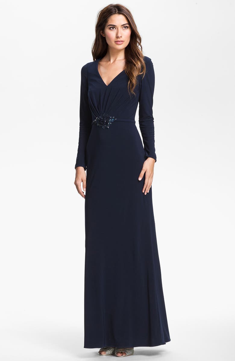 Kathy Hilton Embellished Long Sleeve Jersey Gown | Nordstrom