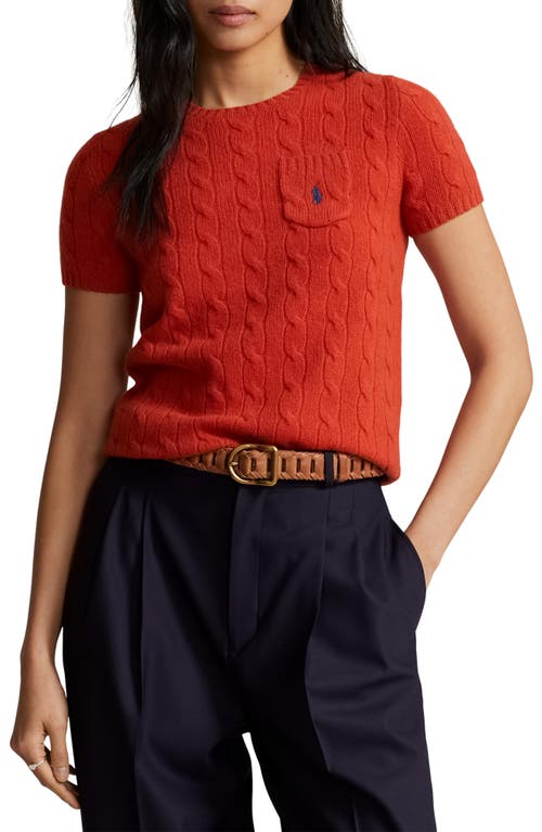 Polo Ralph Lauren Julianna Short Sleeve Wool & Cashmere Cable Knit Sweater in Faded Red