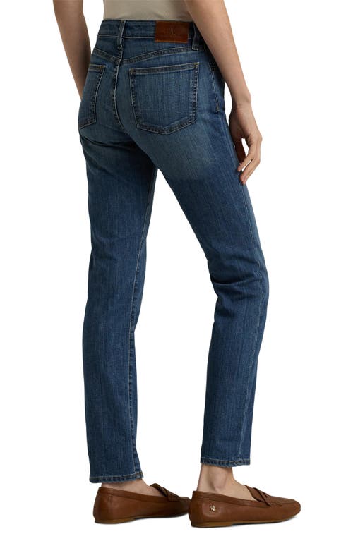 Ralph Lauren Lauren Mid Rise Straight Leg Jeans In Ocean Blue Wash Denim