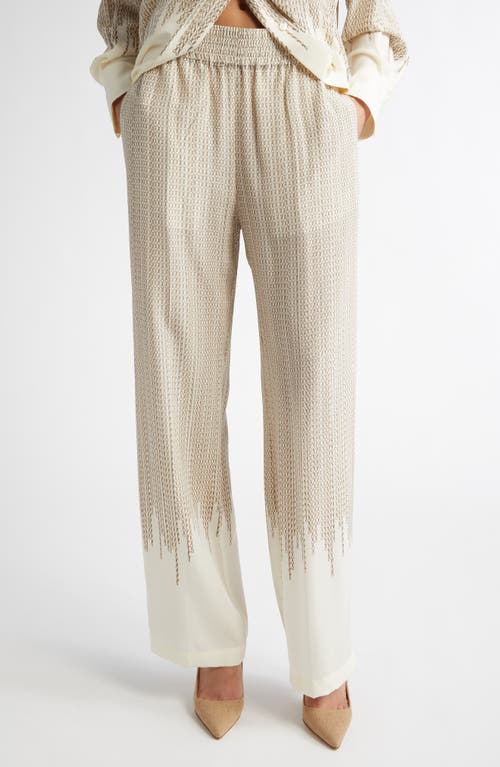 Victoria Beckham Chain Link Print Silk Pajama Pants In Ivory/gold