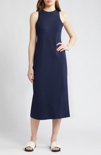 Nordstrom Stretch Cotton Ribbed Tank Dress In Navy Blazer