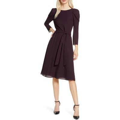 Chelsea28 Bracelet Sleeve Fit & Flare Dress, Burgundy