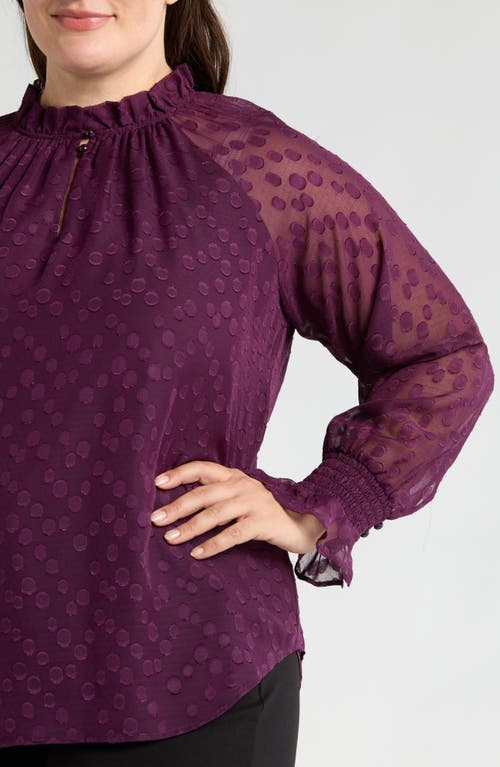 Shop Anne Klein Ruffle Chiffon Top In Deep Plum