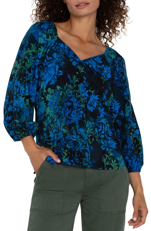 Liverpool Los Angeles Floral Sweetheart Neck Top Blue Topaz Multi at Nordstrom,