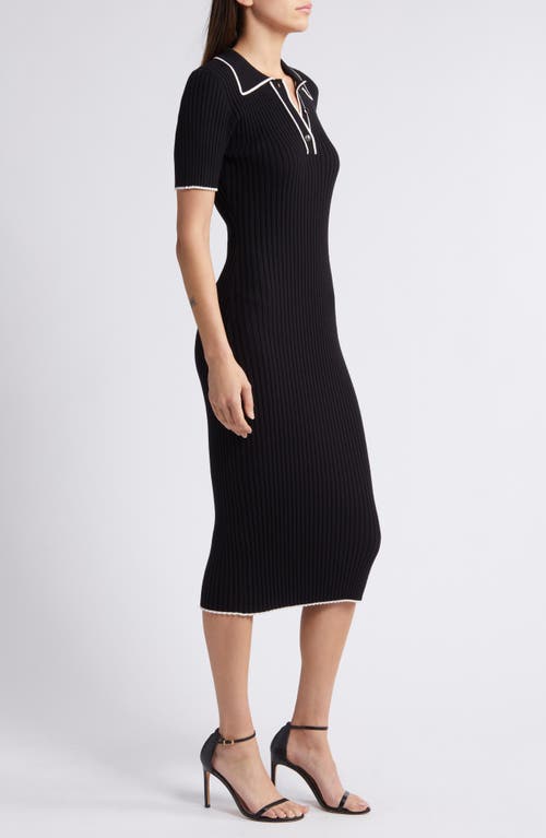 Shop Zoe And Claire Short Sleeve Rib Midi Sweater Dress In Black