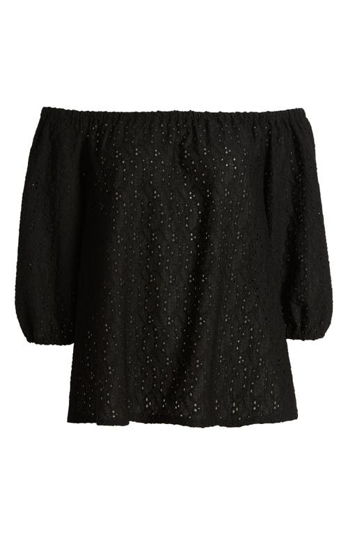 Shop Loveappella Off The Shoulder Eyelet Top In Black