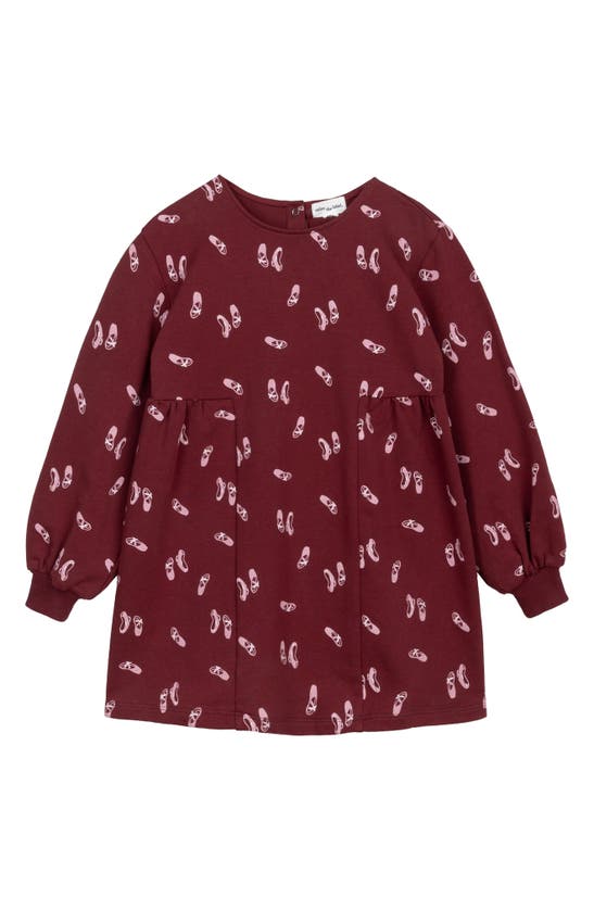 Shop Miles The Label Ballet Print Long Sleeve Stretch Organic Cotton Dress In Burgundy