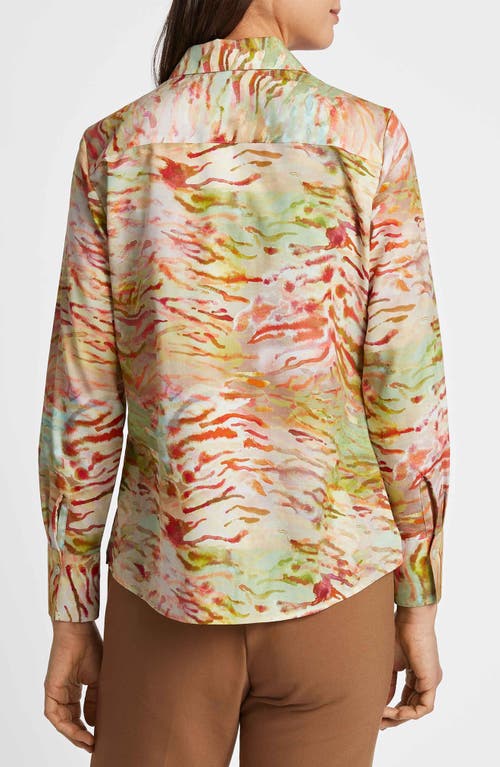 FOXCROFT FOXCROFT MARY WATERCOLOR ZEBRA COTTON BUTTON-UP SHIRT