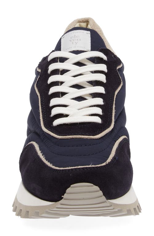 Eleventy Mixed Media Runner Sneaker In Blue And Sand