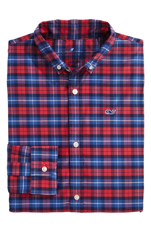 Shop Vineyard Vines Kids' Plaid Cotton Blend Performance Button-down Shirt In Crab Shell Plaid