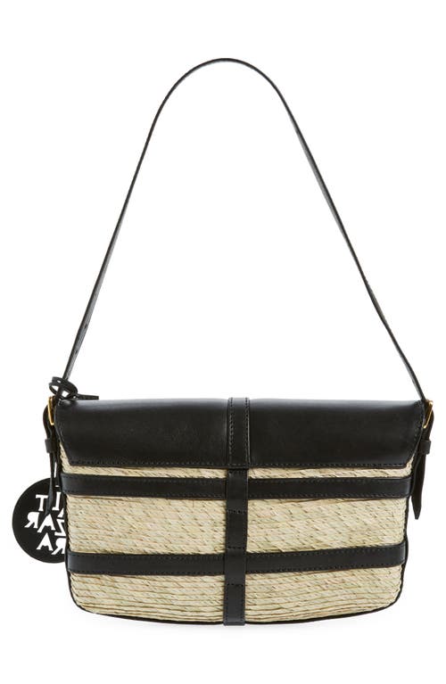 Shop Altuzarra Watermill Flap Leather & Woven Palm Shoulder Bag In Natural/black