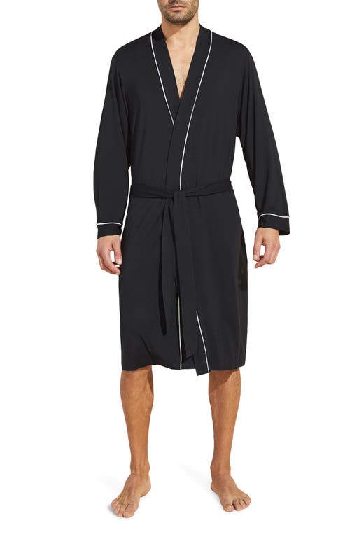 William Lightweight Jersey Knit Robe in Black/Ivory