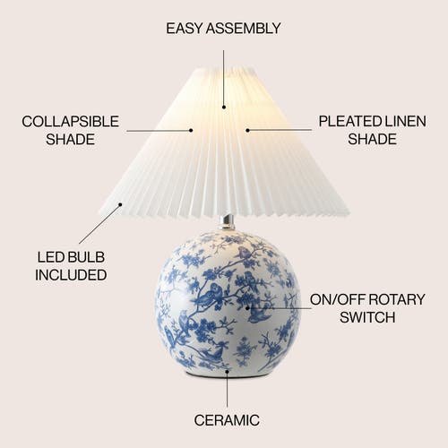 Jonathan Y Shishen Cottage Classic Chinoiserie Ceramic Orb Led Table Lamp With Pleated Shade In White/blue