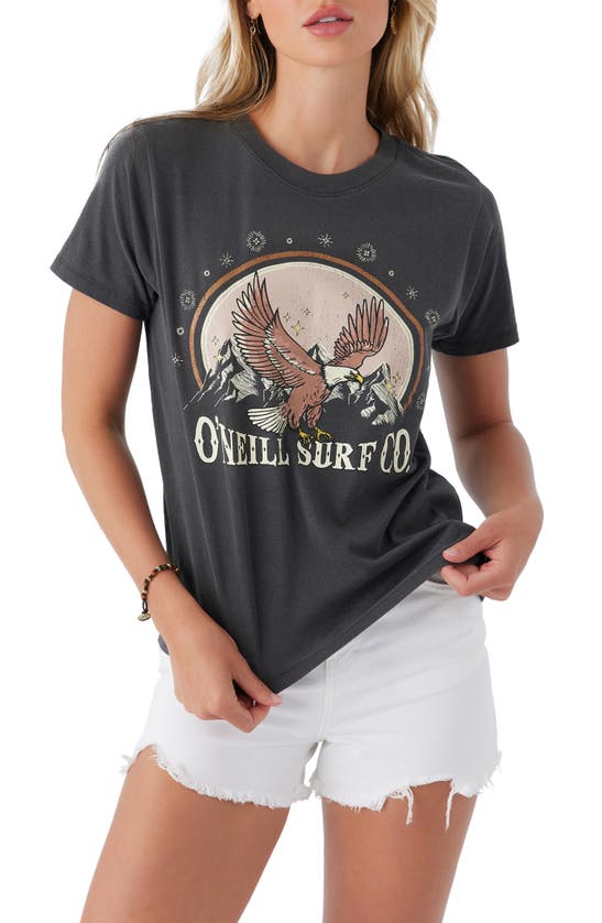 Shop O'neill Eagle Cotton Graphic T-shirt In Washed Black