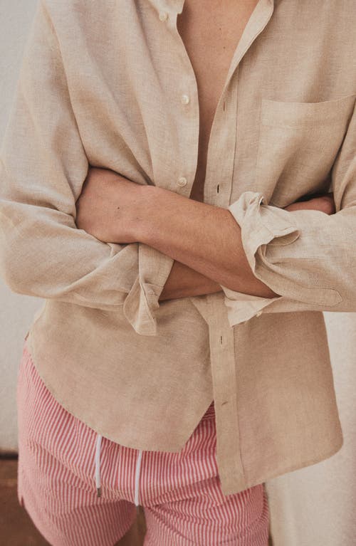 Shop Mango Linen Shirt In Sand