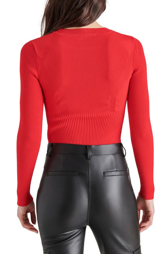 Shop Steve Madden Xandra Rib Long Sleeve Bodysuit In Red