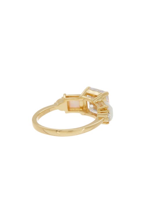 Shop Covet Square Cz Triple Stone Ring In Gold/white