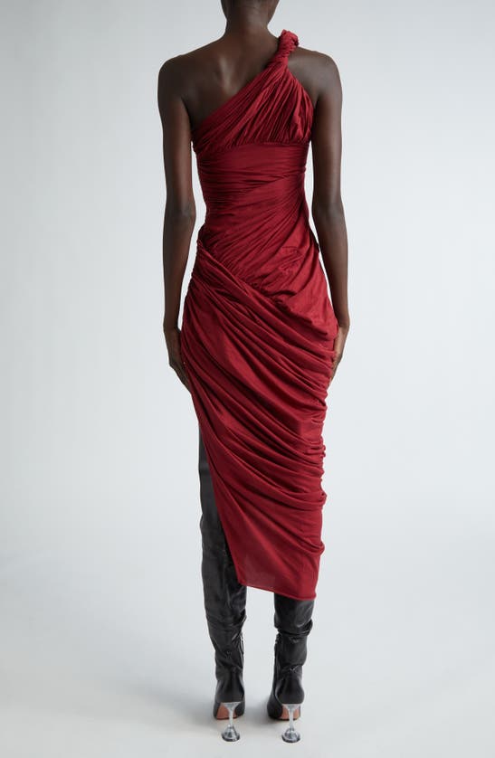 Shop Rick Owens Lido Draped One-shoulder Cotton Jersey Gown In Cherry 113