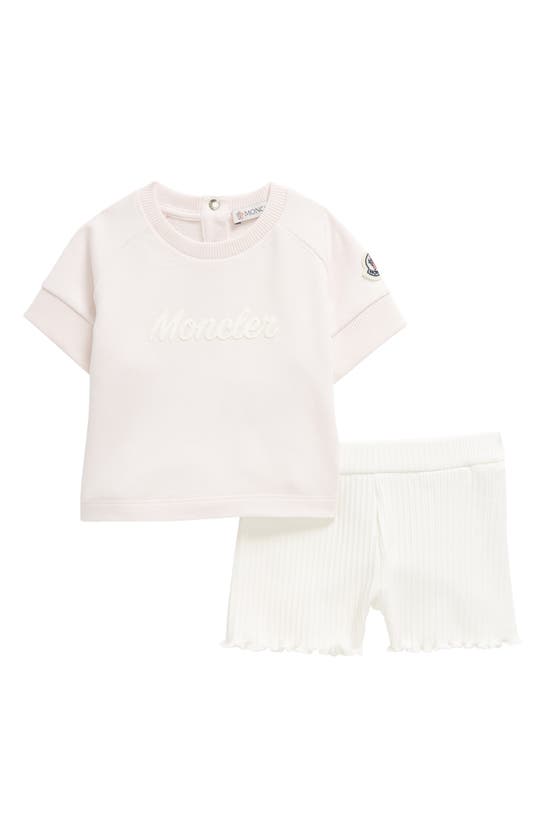 Shop Moncler Kids' Logo Graphic Top & Rib Shorts Set In Pink