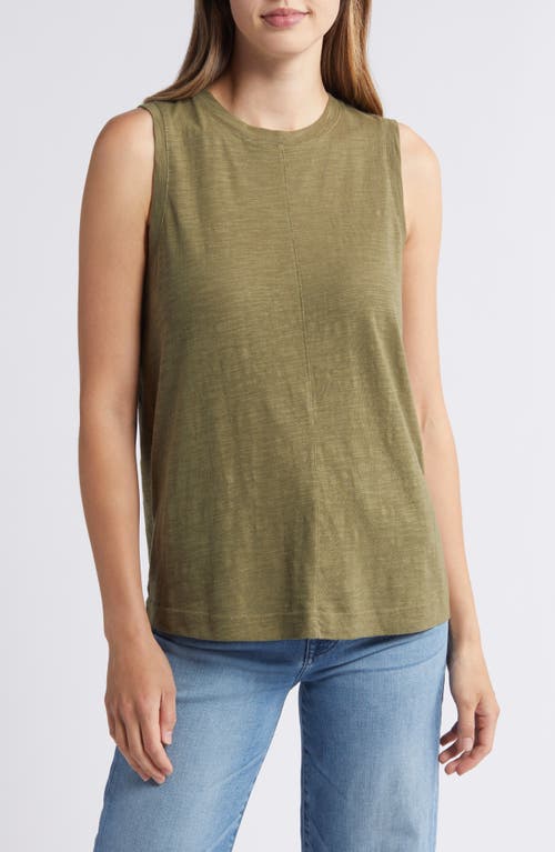 Shop Caslonr Caslon(r) Sleeveless Cotton Blend Crewneck T-shirt In Olive Burnt