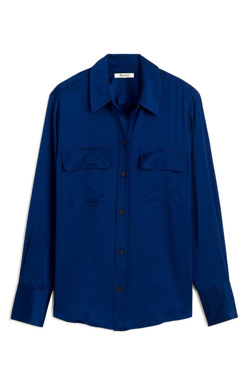 Shop Madewell Silk Flap Pocket Button-up Shirt In Deep Cobalt