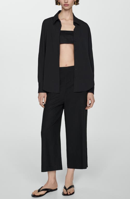 Shop Mango Linen Blend Crop Wide Leg Pants In Black