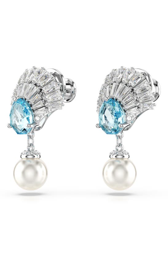 Shop Swarovski Idyllia Cubic Zirconia & Imitation Pearl Drop Earrings In Blue
