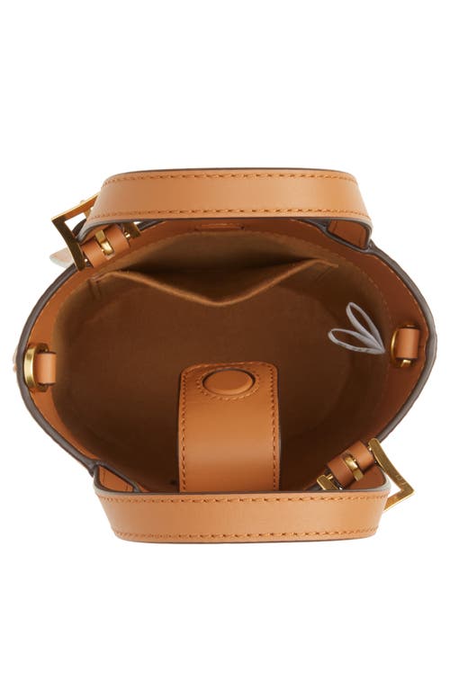 Mcm Mini Aren Vi Visetos Coated Canvas Bucket Bag In Cognac