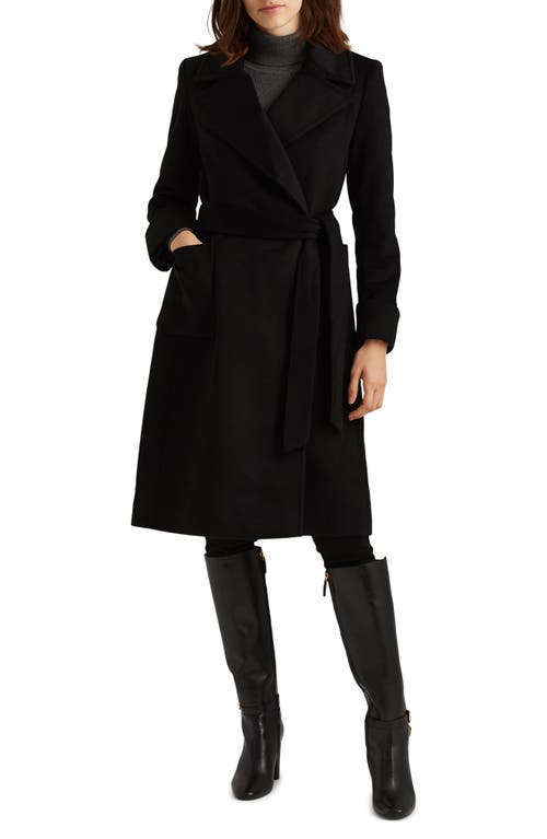 Lauren Ralph Lauren Belted Wool Blend Wrap Coat in Black