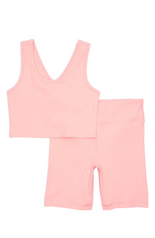 Zella Girl Kid' Rib Crop Top & Bike Shorts Set In Pink Pudding
