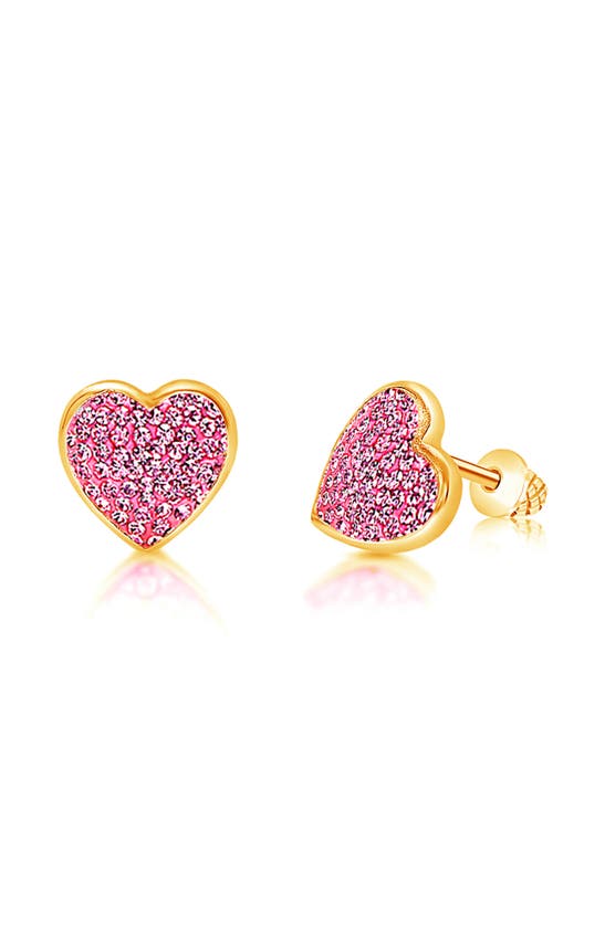 Shop Chanteur Kids' Crystal Heart Stud Earrings In Pink