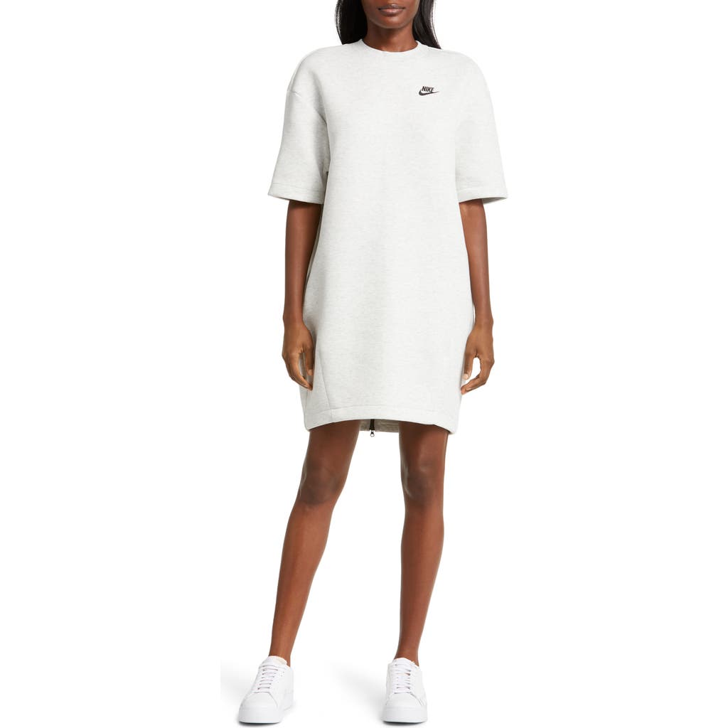 Nike Tech Fleece Oversize T-shirt Dress In Light Grey/htr/black
