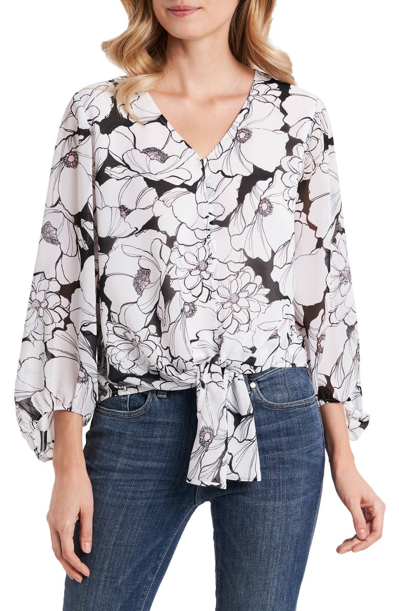 Vince Camuto Floral Tie Front Blouse, Main, color, 