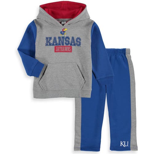 Toddler Colosseum Heathered Gray/Royal Kansas Jayhawks Back To School Fleece Hoodie And Pant Set in Heather Gray
