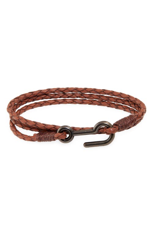 Men's Braided Leather Triple Wrap Bracelet in Tan