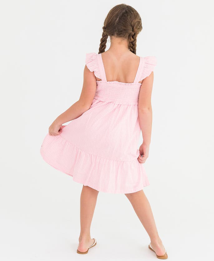 Shop Rufflebutts Girls Smocked Flutter Strap Dress In Pink Gingham