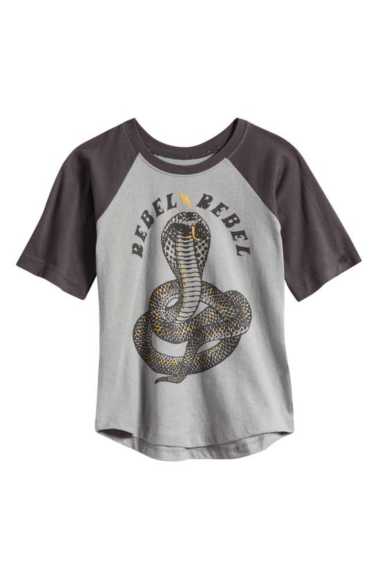Tiny Whales Kids' Rebel Raglan Sleeve Cotton Graphic T-shirt In Black